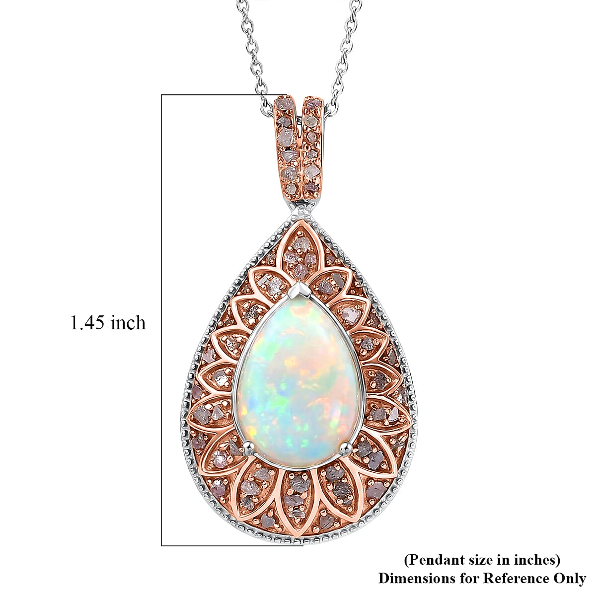 D'Joy AAA Ethiopian Welo Opal, Uncut Natural Pink Diamond 4.50 ctw Pendant Necklace (20 Inches) in Rhodium Over Sterling Silver