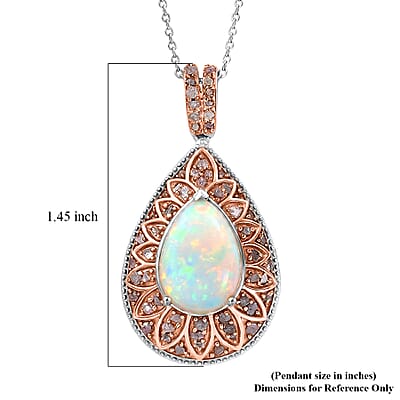D'Joy AAA Ethiopian Welo Opal, Uncut Natural Pink Diamond 4.50 ctw Pendant Necklace (20 Inches) in Rhodium Over Sterling Silver