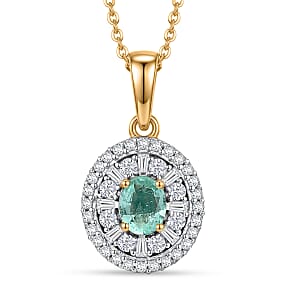 D'Joy Boyaca Colombian Emerald and Diamond 0.65 ctw Green Fire Burst Pendant Necklace in 18K Vermeil Yellow Gold Over Sterling Silver 20 Inches 