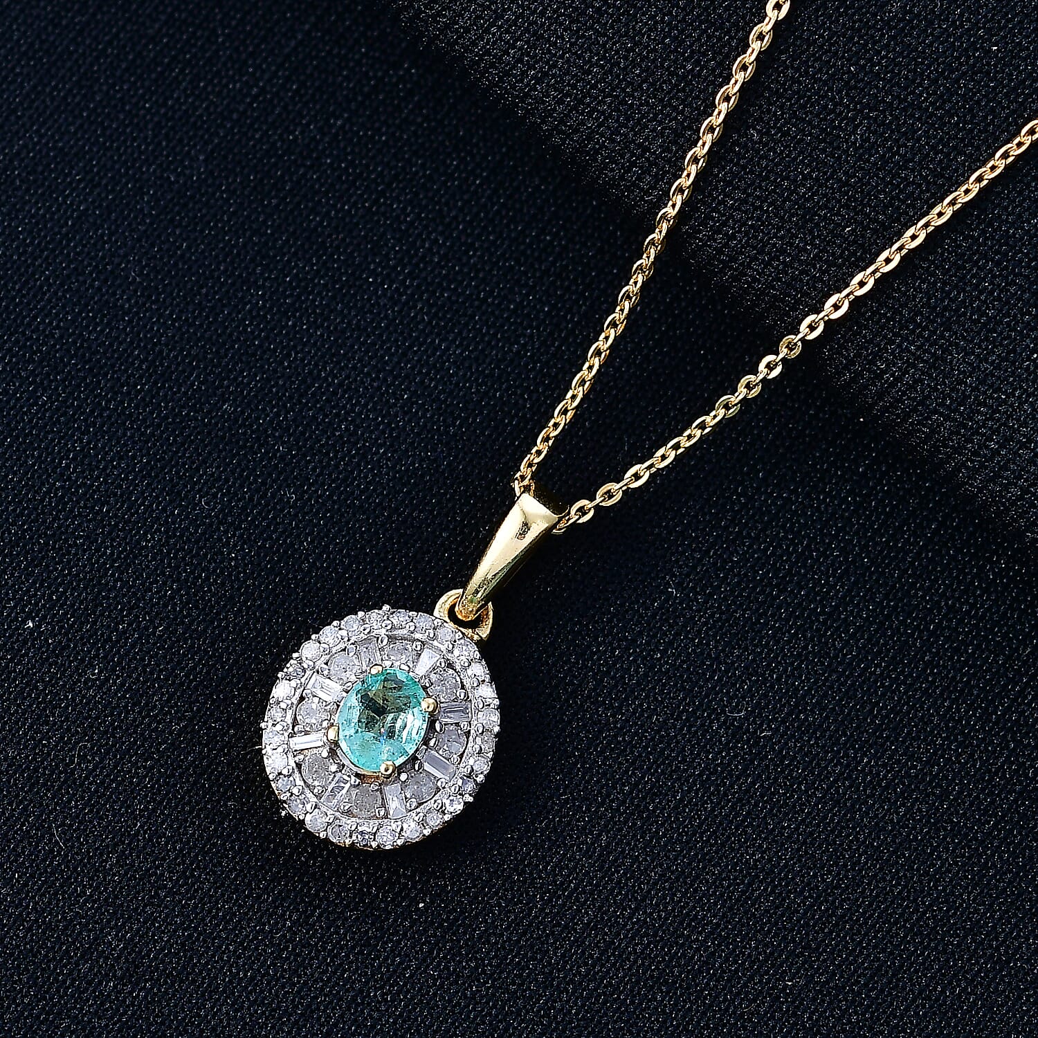 D'Joy Boyaca Colombian Emerald and Diamond 0.65 ctw Green Fire Burst Pendant Necklace in 18K Vermeil Yellow Gold Over Sterling Silver 20 Inches