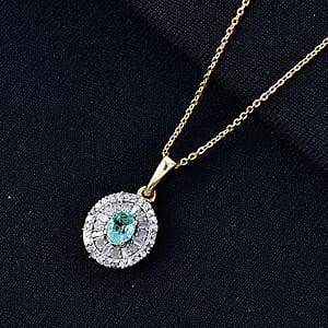 D'Joy Boyaca Colombian Emerald and Diamond 0.65 ctw Green Fire Burst Pendant Necklace in 18K Vermeil Yellow Gold Over Sterling Silver 20 Inches 