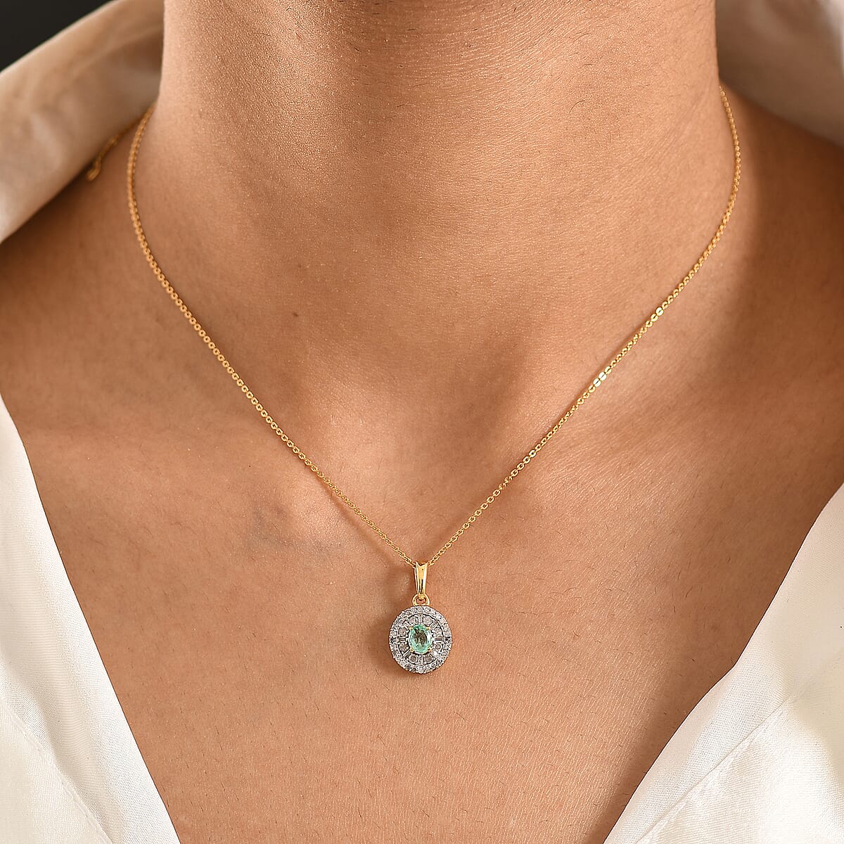 D'Joy Boyaca Colombian Emerald and Diamond 0.65 ctw Green Fire Burst Pendant Necklace in 18K Vermeil Yellow Gold Over Sterling Silver 20 Inches  image number 2