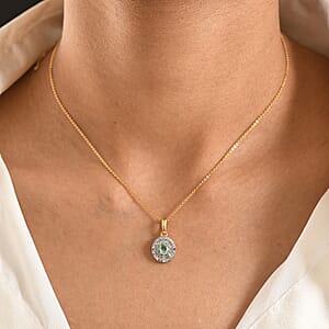 D'Joy Boyaca Colombian Emerald and Diamond 0.65 ctw Green Fire Burst Pendant Necklace in 18K Vermeil Yellow Gold Over Sterling Silver 20 Inches 