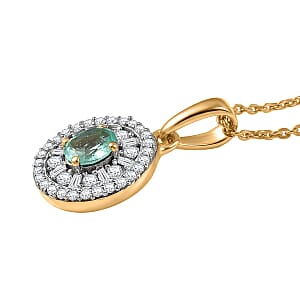 D'Joy Boyaca Colombian Emerald and Diamond 0.65 ctw Green Fire Burst Pendant Necklace in 18K Vermeil Yellow Gold Over Sterling Silver 20 Inches 