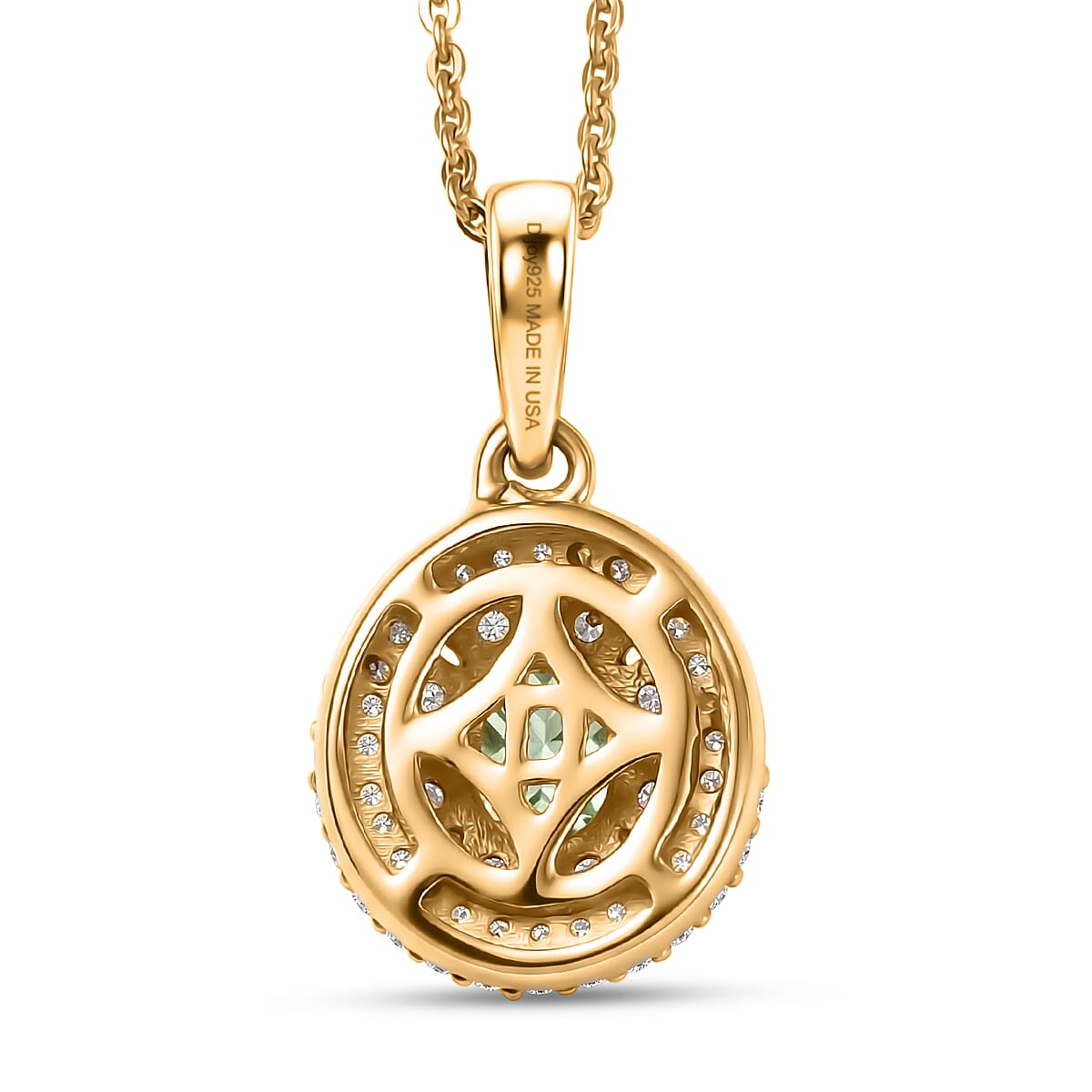 D'Joy Boyaca Colombian Emerald and Diamond 0.65 ctw Green Fire Burst Pendant Necklace in 18K Vermeil Yellow Gold Over Sterling Silver 20 Inches  image number 4