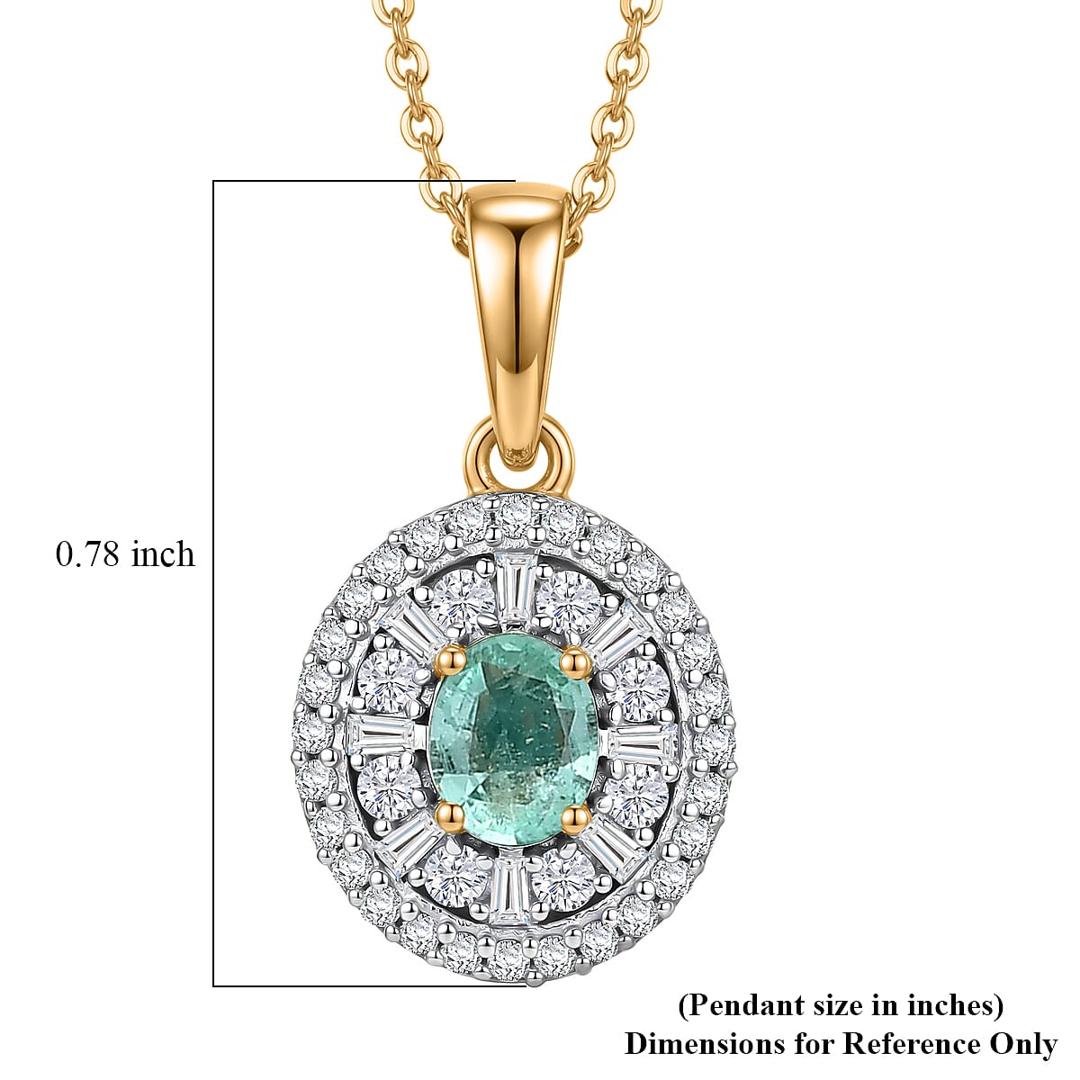 D'Joy Boyaca Colombian Emerald and Diamond 0.65 ctw Green Fire Burst Pendant Necklace in 18K Vermeil Yellow Gold Over Sterling Silver 20 Inches