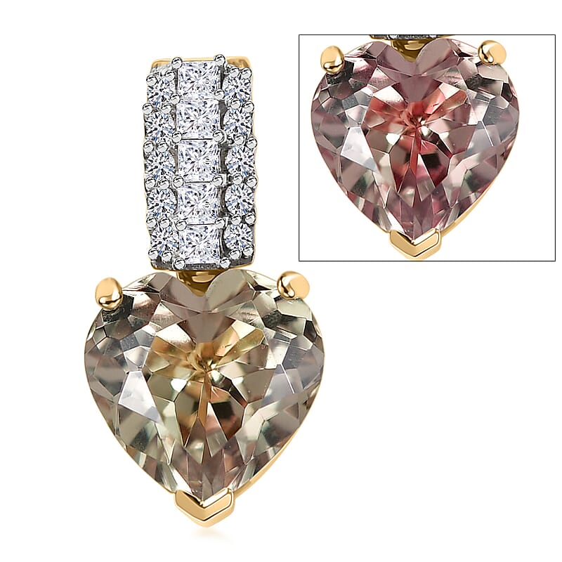 Certified and Appraised AAA Turkizite and Luxuriant Lab Grown Diamond G-H SI 3.26 ctw Pendant Necklace in 10K Yellow Gold (20 Inches)