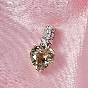 Certified & Appraised AAA Turkizite and Luxuriant Lab Grown Diamond G-H SI 3.26 ctw Pendant Necklace in 10K Yellow Gold (20 Inches) (Del. in 7-10 days)