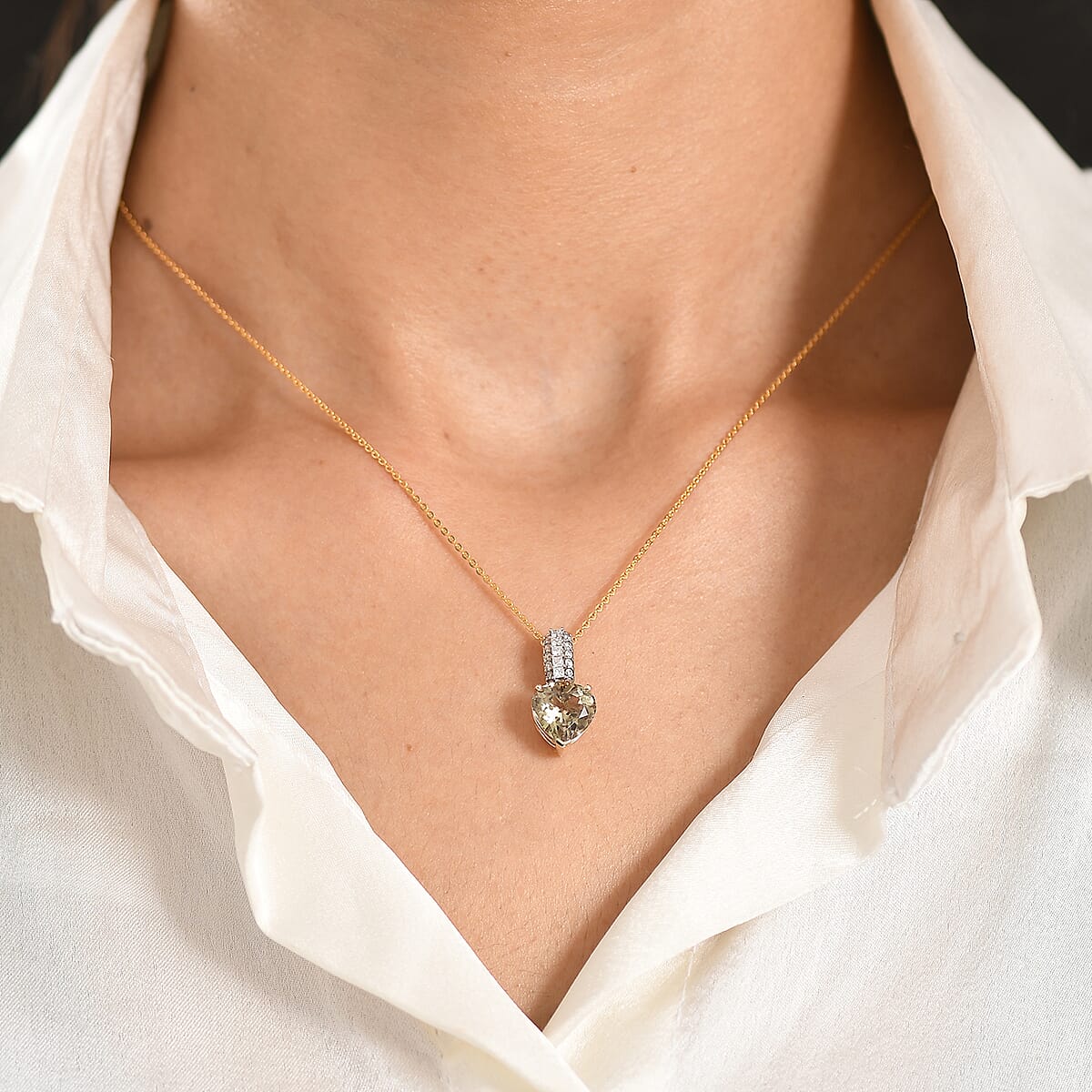 Certified & Appraised AAA Turkizite and Luxuriant Lab Grown Diamond G-H SI 3.26 ctw Pendant Necklace in 10K Yellow Gold (20 Inches) (Del. in 7-10 days) image number 2