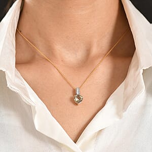 Certified & Appraised AAA Turkizite and Luxuriant Lab Grown Diamond G-H SI 3.26 ctw Pendant Necklace in 10K Yellow Gold (20 Inches) (Del. in 7-10 days)