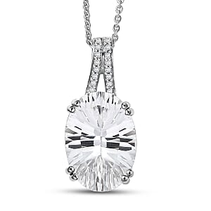 D'Joy White Topaz 7.90 ctw Royal Sparkle Pendant Necklace in Rhodium Over Sterling Silver 20 Inches 