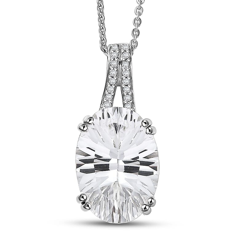 D'Joy White Topaz 7.90 ctw Royal Sparkle Pendant Necklace in Rhodium Over Sterling Silver 20 Inches