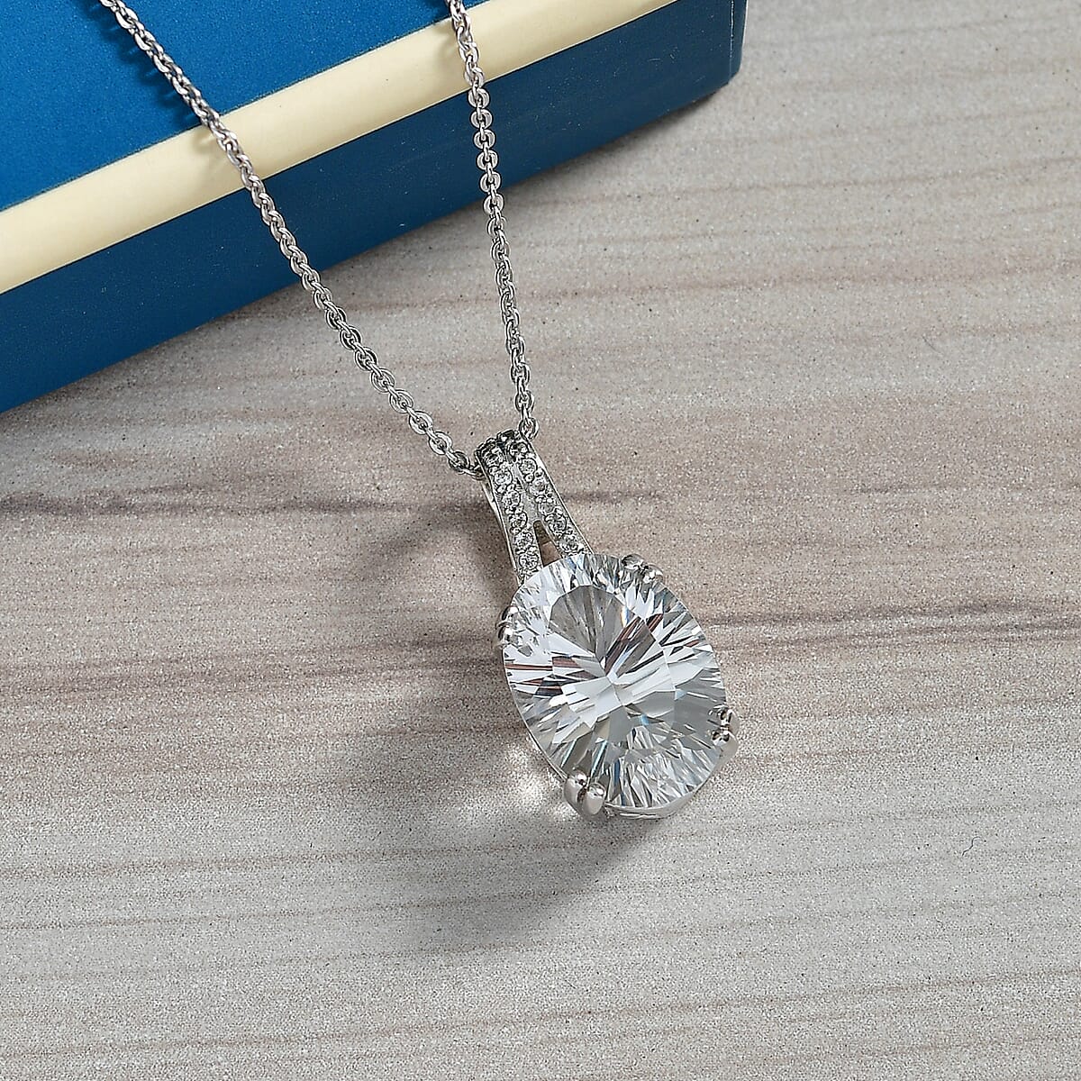 D'Joy White Topaz 7.90 ctw Royal Sparkle Pendant Necklace in Rhodium Over Sterling Silver 20 Inches  image number 1