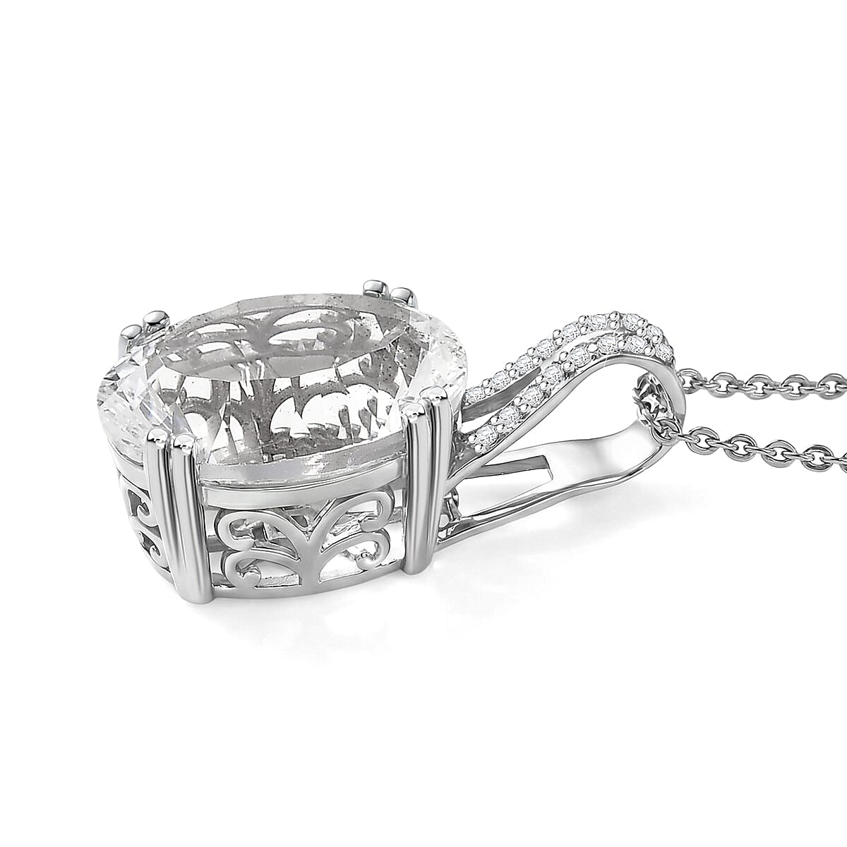 D'Joy White Topaz 7.90 ctw Royal Sparkle Pendant Necklace in Rhodium Over Sterling Silver 20 Inches  image number 3