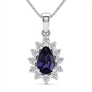 D'Joy Premium Catalina Iolite and Moissanite 1.10 ctw Pendant Necklace in Rhodium Over Sterling Silver 20 Inches