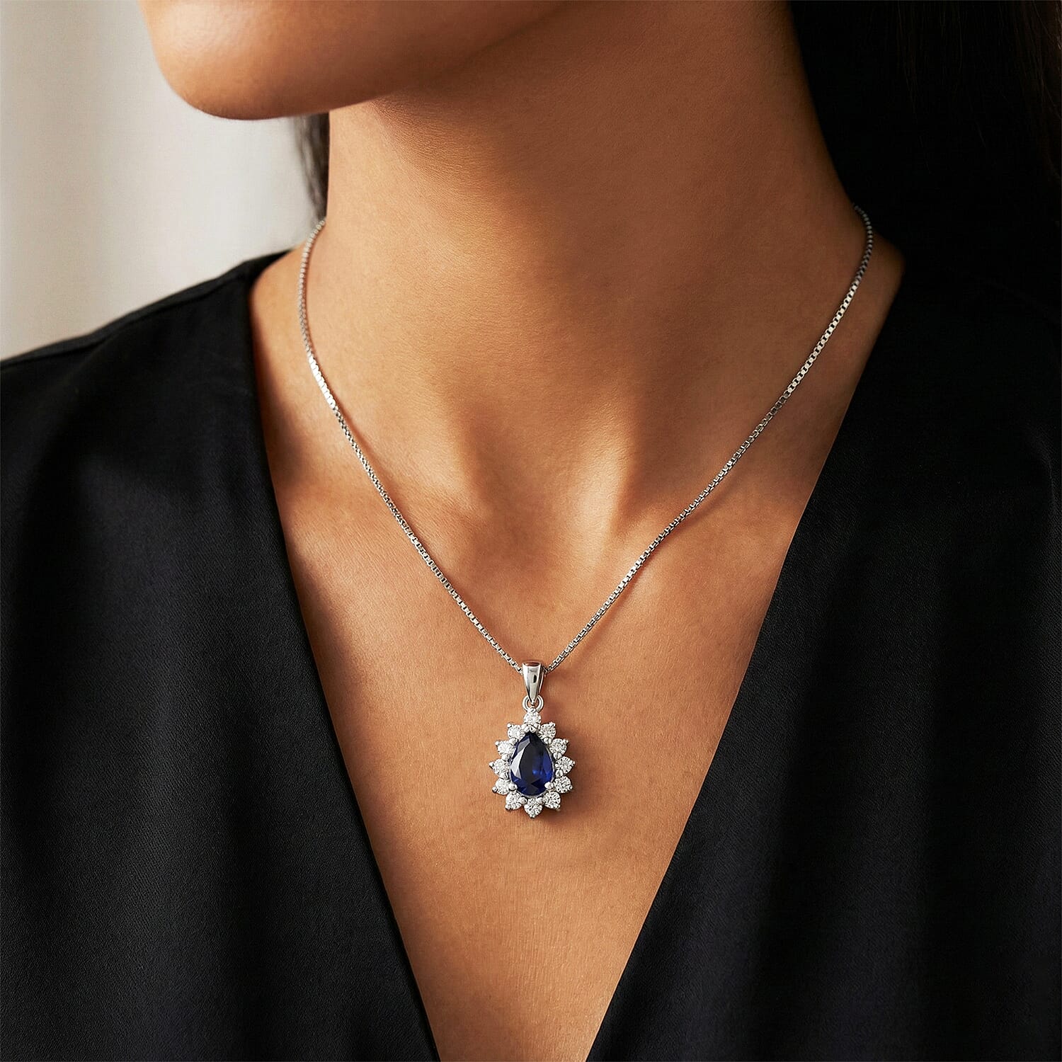 D'Joy Premium Catalina Iolite and Moissanite 1.10 ctw Royal Violet Elegance Pendant Necklace in Rhodium Over Sterling Silver 20 Inches