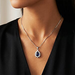 D'Joy Premium Catalina Iolite and Moissanite 1.10 ctw Pendant Necklace in Rhodium Over Sterling Silver 20 Inches