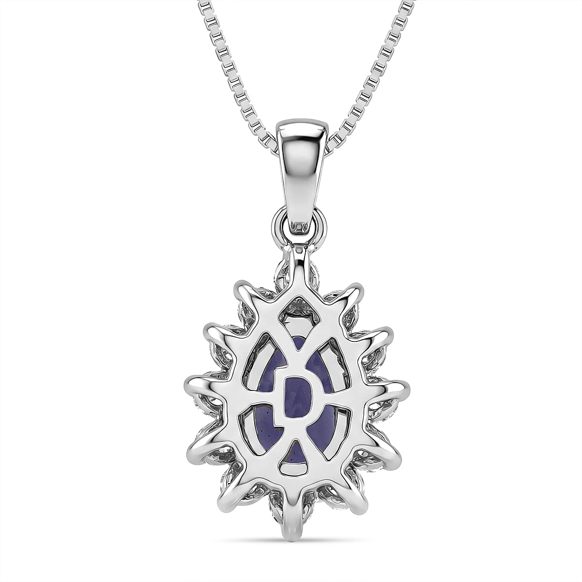 D'Joy Premium Catalina Iolite and Moissanite 1.10 ctw Royal Violet Elegance Pendant Necklace in Rhodium Over Sterling Silver 20 Inches