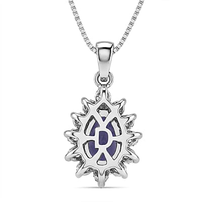 D'Joy Premium Catalina Iolite and Moissanite 1.10 ctw Royal Violet Elegance Pendant Necklace in Rhodium Over Sterling Silver 20 Inches