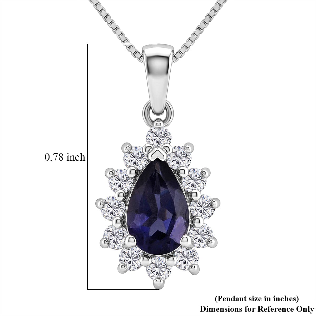 D'Joy Premium Catalina Iolite and Moissanite 1.10 ctw Royal Violet Elegance Pendant Necklace in Rhodium Over Sterling Silver 20 Inches