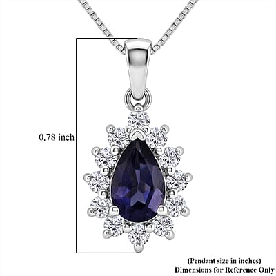 D'Joy Premium Catalina Iolite and Moissanite 1.10 ctw Royal Violet Elegance Pendant Necklace in Rhodium Over Sterling Silver 20 Inches