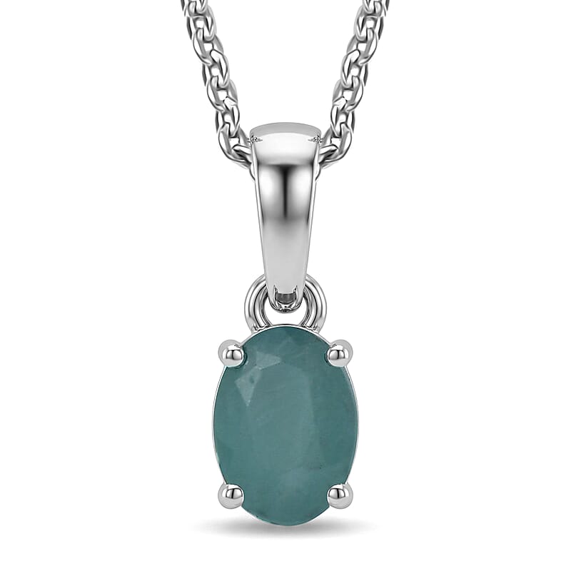 D'Joy Premium Grandidierite 0.50 ctw Solitaire Pendant Necklace in Rhodium Over Sterling Silver 20 Inches