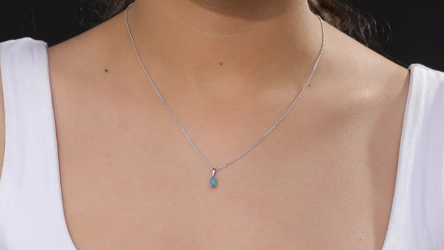 D'Joy Premium Grandidierite 0.50 ctw Solitaire Pendant Necklace in Rhodium Over Sterling Silver 20 Inches