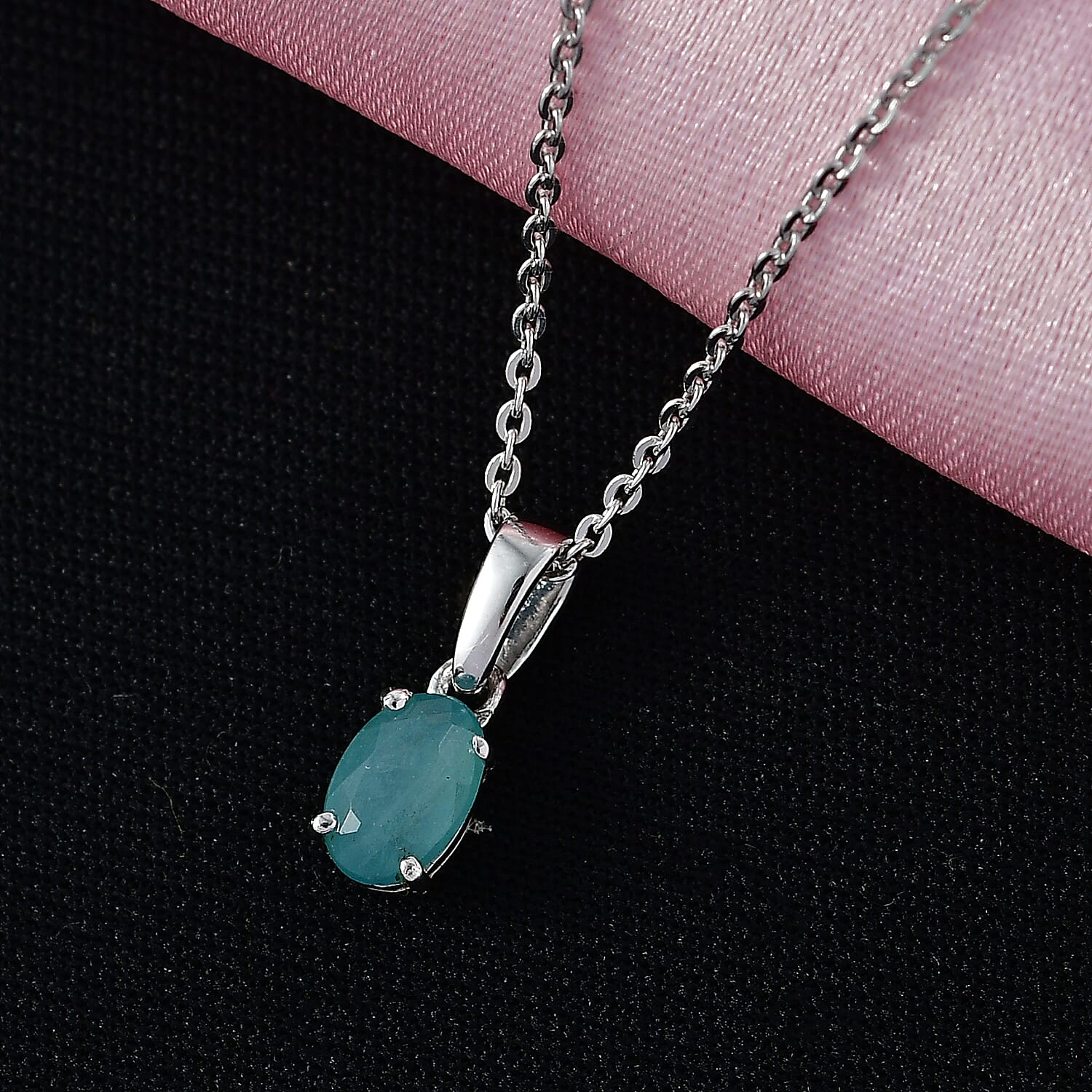 D'Joy Premium Grandidierite 0.50 ctw Solitaire Pendant Necklace in Rhodium Over Sterling Silver 20 Inches