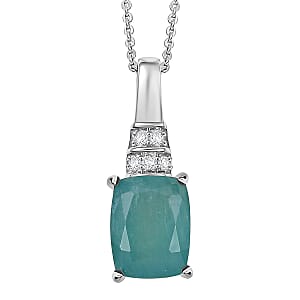D'Joy Premium Grandidierite and Moissanite 2.35 ctw Timeless Rare Spark Pendant Necklace in Rhodium Over Sterling Silver 20 Inches 