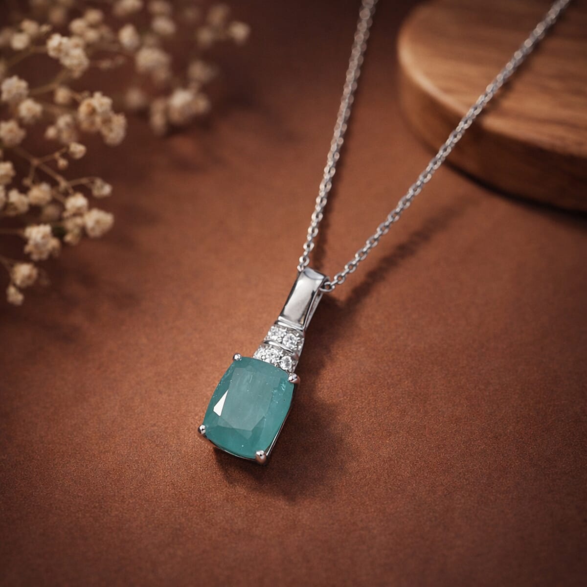 D'Joy Premium Grandidierite and Moissanite 2.35 ctw Timeless Rare Spark Pendant Necklace in Rhodium Over Sterling Silver 20 Inches  image number 1