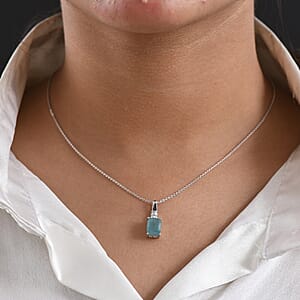 D'Joy Premium Grandidierite and Moissanite 2.35 ctw Timeless Rare Spark Pendant Necklace in Rhodium Over Sterling Silver 20 Inches 