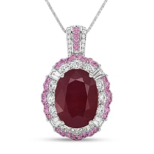 D'Joy Niassa Ruby (FF) and Multi Gemstone 11.30 ctw Pendant Necklace in Rhodium Over Sterling Silver 20 Inches
