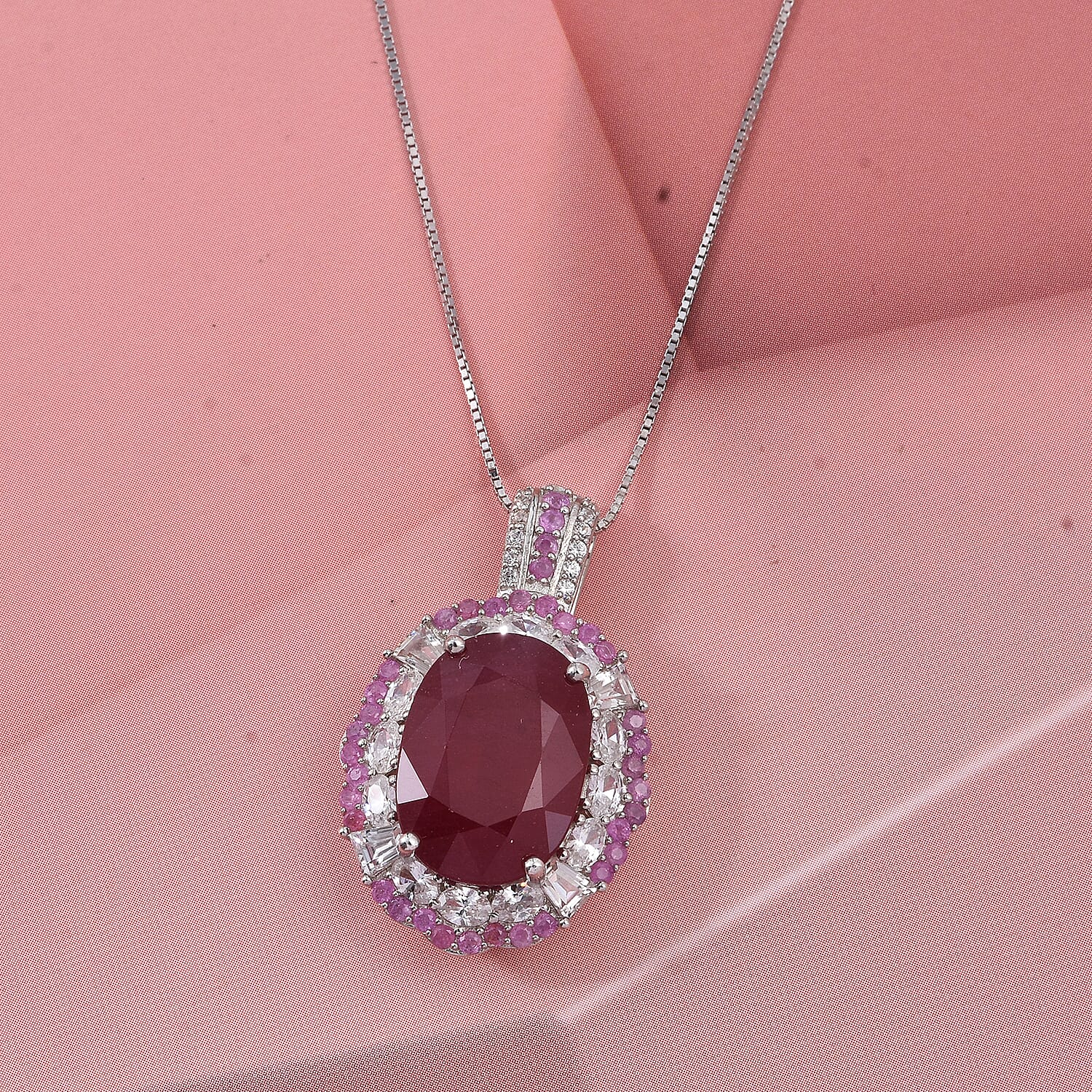 D'Joy Niassa Ruby (FF) and Multi Gemstone 12.30 ctw Fiery Passion Pendant Necklace in Rhodium Over Sterling Silver 20 Inches
