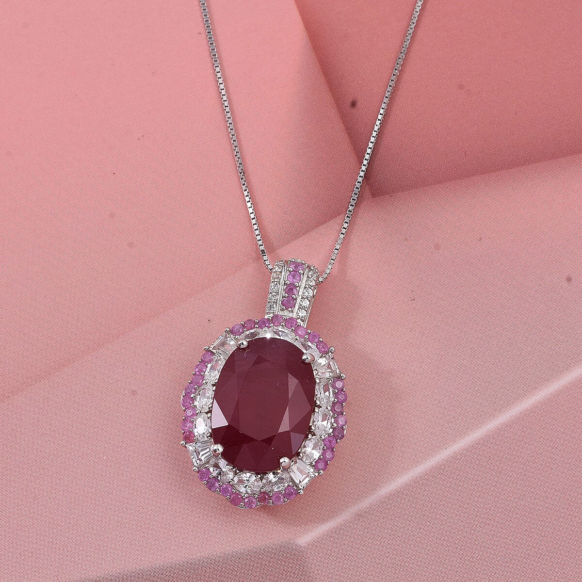 D'Joy Niassa Ruby (FF) and Multi Gemstone 11.30 ctw Pendant Necklace in Rhodium Over Sterling Silver 20 Inches image number 1
