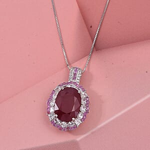D'Joy Niassa Ruby (FF) and Multi Gemstone 11.30 ctw Pendant Necklace in Rhodium Over Sterling Silver 20 Inches