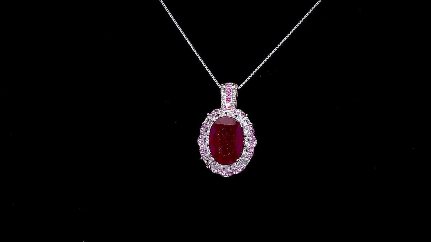 D'Joy Niassa Ruby (FF) and Multi Gemstone 12.30 ctw Fiery Passion Pendant Necklace in Rhodium Over Sterling Silver 20 Inches