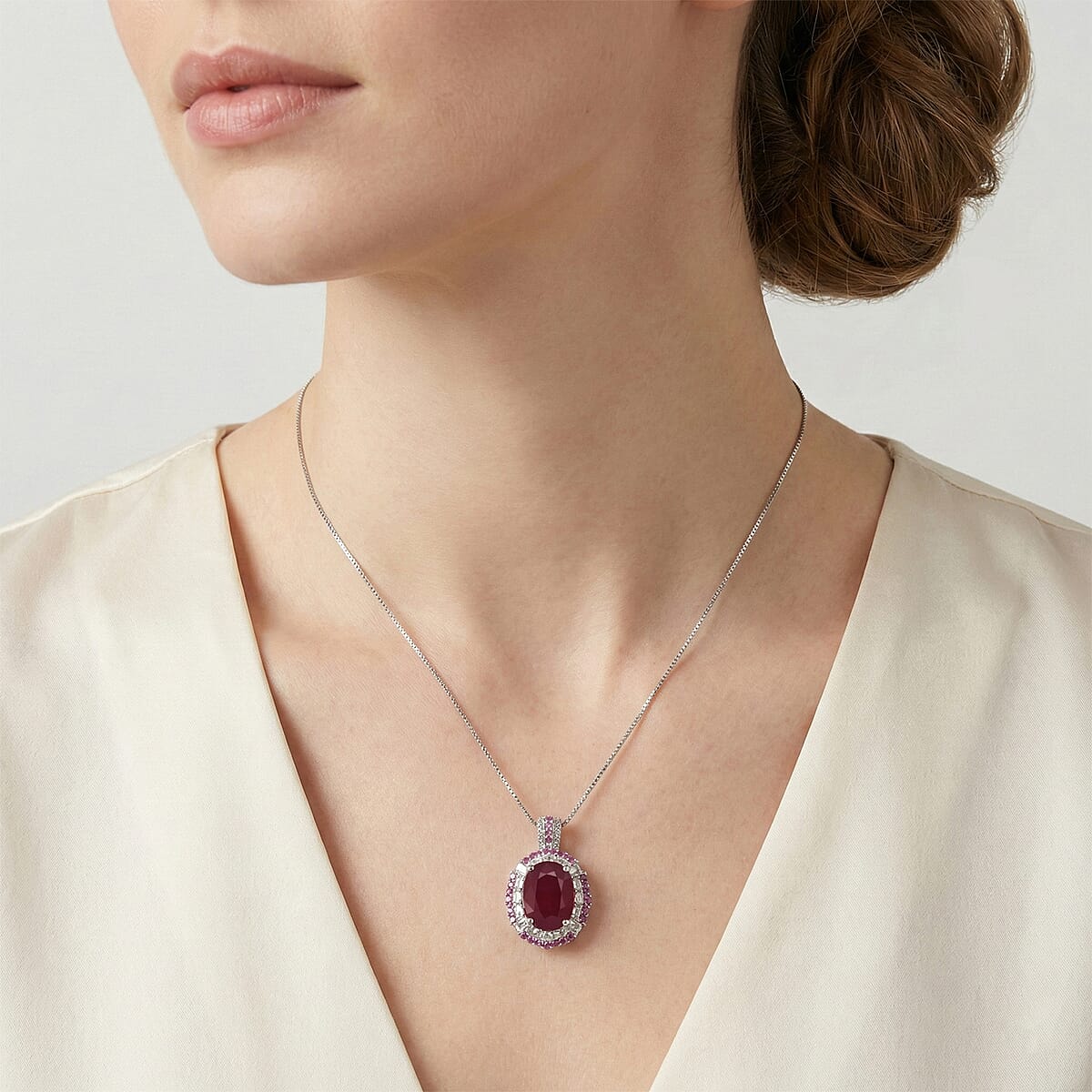 D'Joy Niassa Ruby (FF) and Multi Gemstone 11.30 ctw Pendant Necklace in Rhodium Over Sterling Silver 20 Inches image number 2
