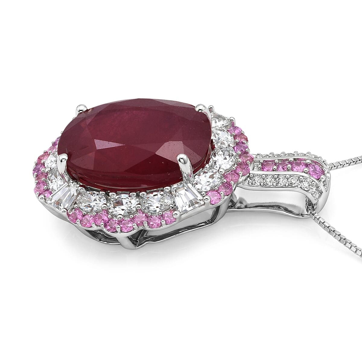 D'Joy Niassa Ruby (FF) and Multi Gemstone 11.30 ctw Pendant Necklace in Rhodium Over Sterling Silver 20 Inches image number 3