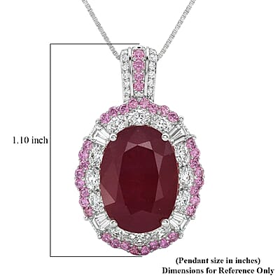 D'Joy Niassa Ruby (FF) and Multi Gemstone 12.30 ctw Fiery Passion Pendant Necklace in Rhodium Over Sterling Silver 20 Inches