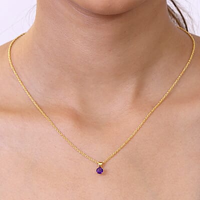 African Amethyst, Black Spinel and White Topaz 1.70 ctw 3pcs Set Pendant in 14K YG Over Sterling Silver with Stainless Steel Necklace (20 Inches)
