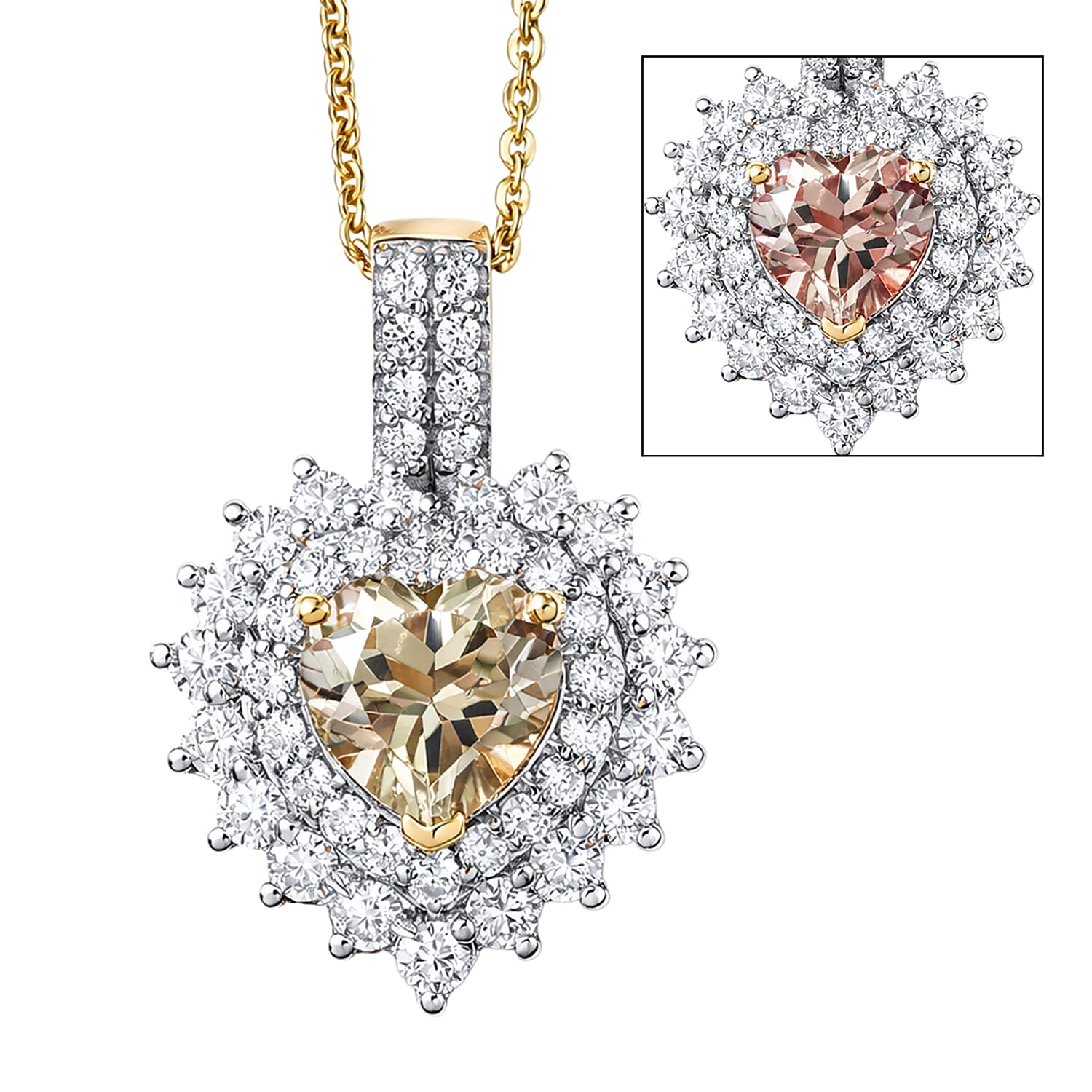 Certified & Appraised D'Joy Premium Turkizite and Moissanite 2.20 ctw Heart Pendant Necklace in 18K Vermeil YG Over Sterling Sil