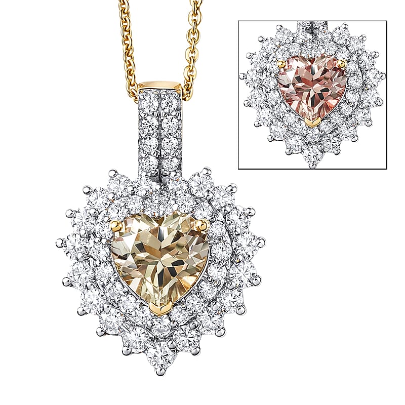 Certified & Appraised D'Joy Premium Turkizite and Moissanite 2.20 ctw Heart Pendant Necklace in 18K Vermeil YG Over Sterling Silver (20 Inches)