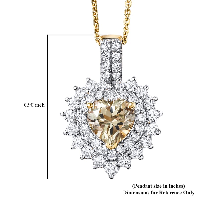 Certified & Appraised D'Joy Premium Turkizite and Moissanite 2.20 ctw Heart Pendant Necklace in 18K Vermeil YG Over Sterling Silver (20 Inches)