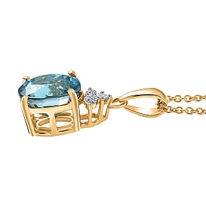 Luxoro AAAA Cambodian Blue Zircon and Diamond I2 4.65 ctw Ocean Light Pendant Necklace in 10K Yellow Gold 20 Inches (Del. in 10-12 Days)