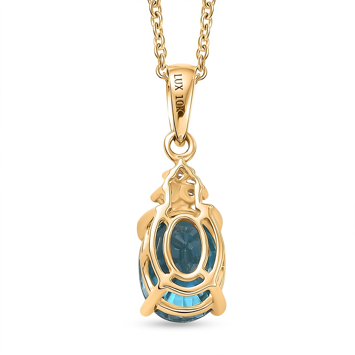 Luxoro AAAA Cambodian Blue Zircon and Diamond I2 4.65 ctw Ocean Light Pendant Necklace in 10K Yellow Gold 20 Inches (Del. in 10-12 Days) image number 4