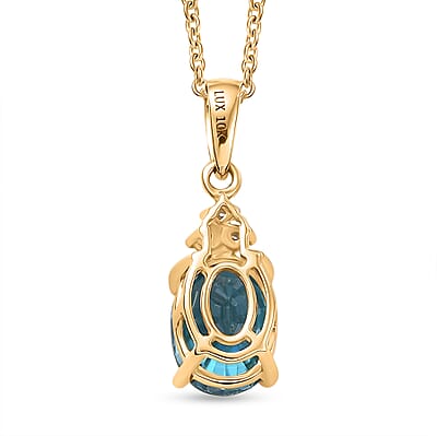 Luxoro AAAA Cambodian Blue Zircon and Diamond I2 4.65 ctw Ocean Light Pendant Necklace in 10K Yellow Gold 20 Inches