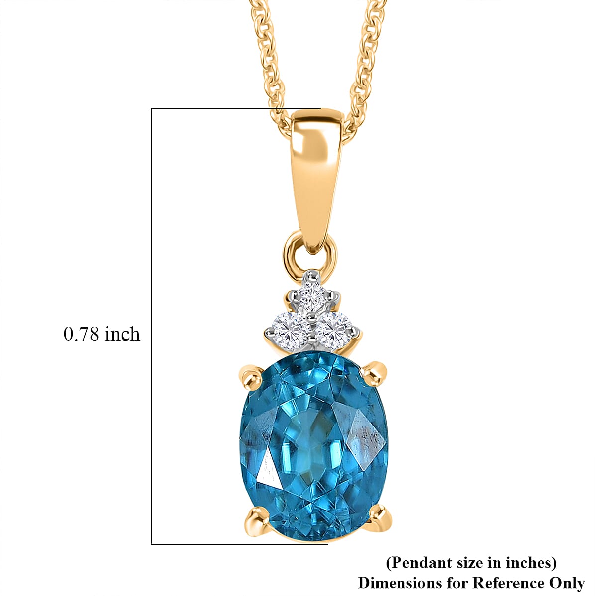 Luxoro AAAA Cambodian Blue Zircon and Diamond I2 4.65 ctw Ocean Light Pendant Necklace in 10K Yellow Gold 20 Inches