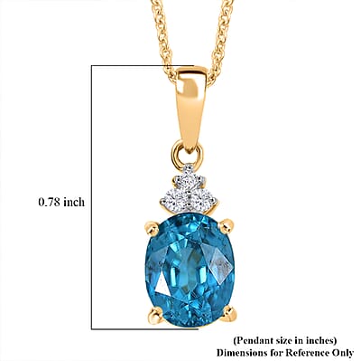 Luxoro AAAA Cambodian Blue Zircon and Diamond I2 4.65 ctw Ocean Light Pendant Necklace in 10K Yellow Gold 20 Inches