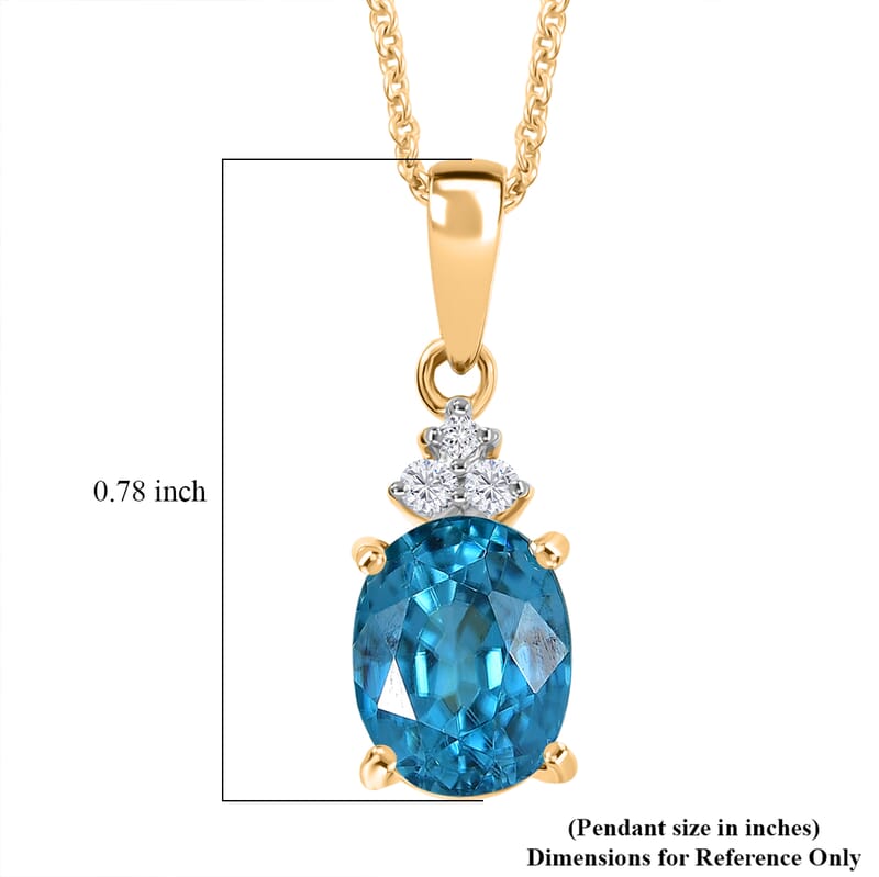 Luxoro AAAA Cambodian Blue Zircon and Diamond I2 4.65 ctw Ocean Light Pendant Necklace in 10K Yellow Gold 20 Inches