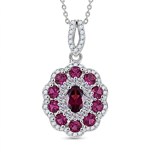 D'Joy AAA Radiant Ember Garnet and Moissanite 2.70 ctw Majestic Cluster Pendant Necklace in Rhodium Over Sterling Silver 20 Inches 